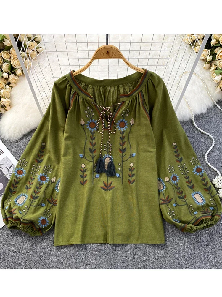 Embroidery Uniforms - Women Spring Blouse Ethnic Style Retro