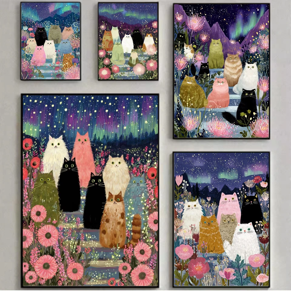 Embroidery Cat - 5D Diamond Painting Colorful Cats Aurora