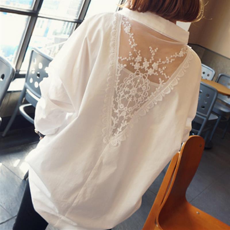 Embroidery Uniforms - Fashion V-Neck Embroidery Gauze Spliced Hollow