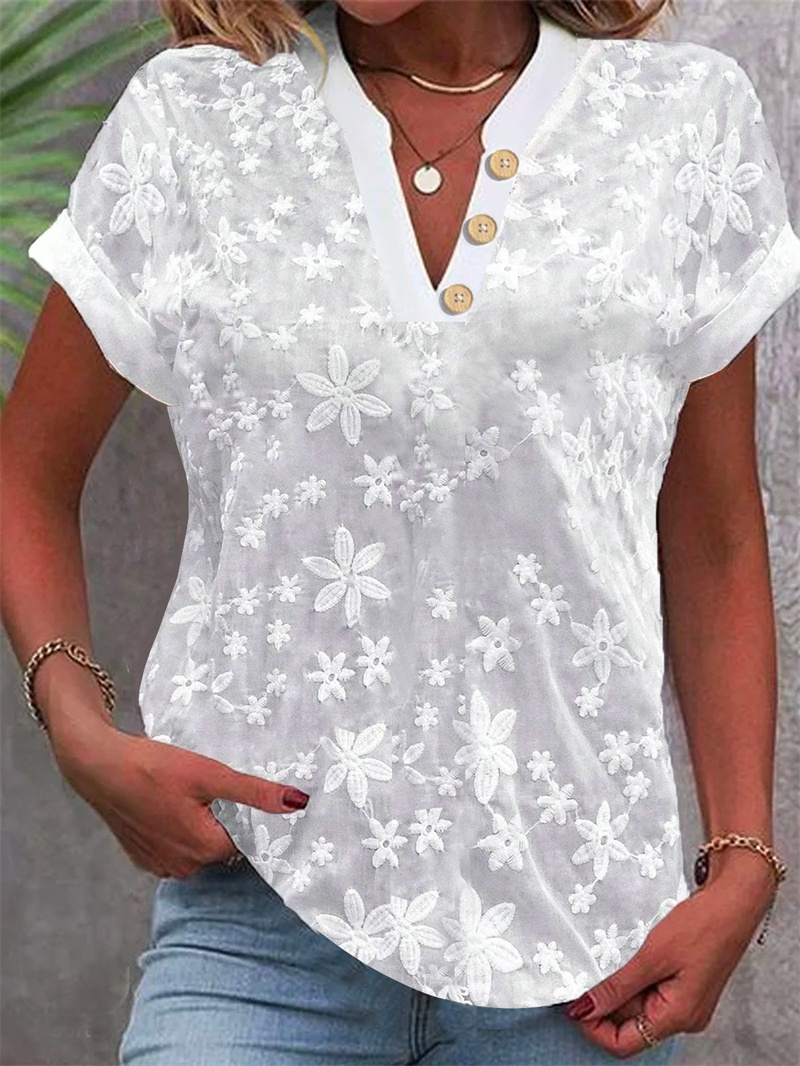 Summer Women White Floral Embr - Embroidery Uniforms ulasan dan harga
