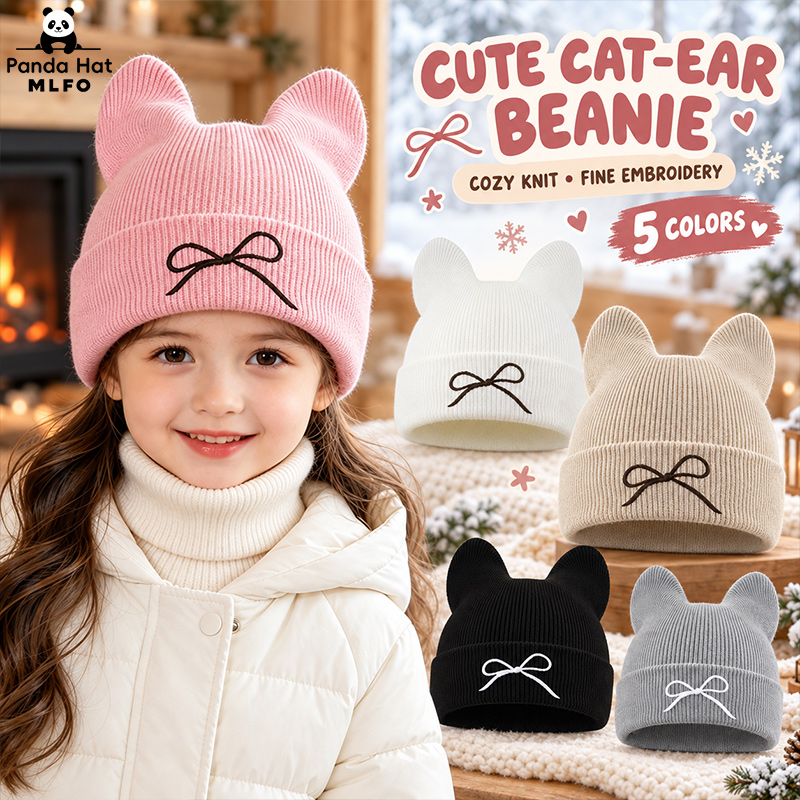 1-3Y Toddler Cat Ear Knit Bean - Embroidery Cat ulasan dan harga
