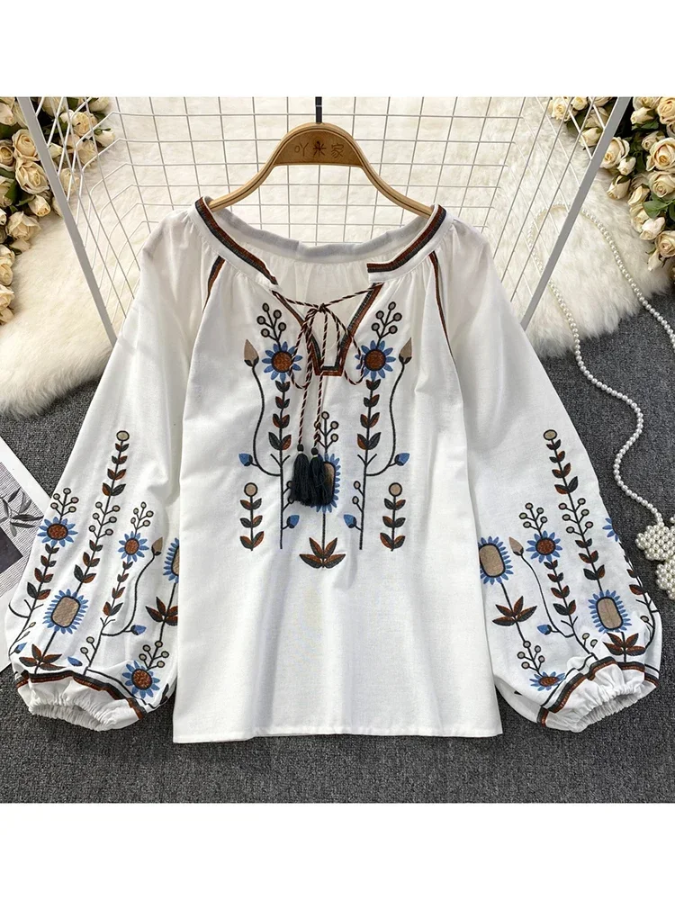 Women Spring Blouse Ethnic Sty - Embroidery Uniforms ulasan dan harga