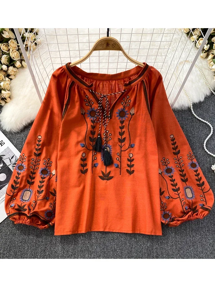 Women Spring Blouse Ethnic Sty - Embroidery Uniforms ulasan dan harga