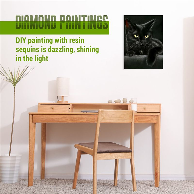 A84X-Animal Black Cat Diamond  - Embroidery Cat ulasan dan harga