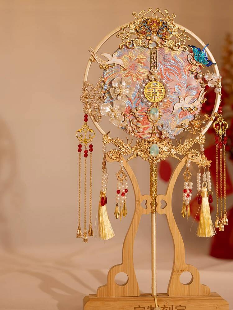 Chinese Style Bride Round Fan  - Embroidery Diy ulasan dan harga