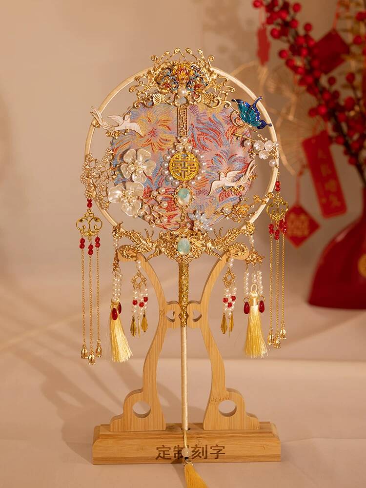 Chinese Style Bride Round Fan  - Embroidery Diy ulasan dan harga