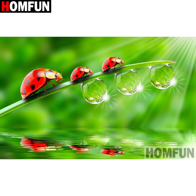 HOMFUN Art 5D Diy Diamond Pain - Embroidery Lady Bug ulasan dan harga
