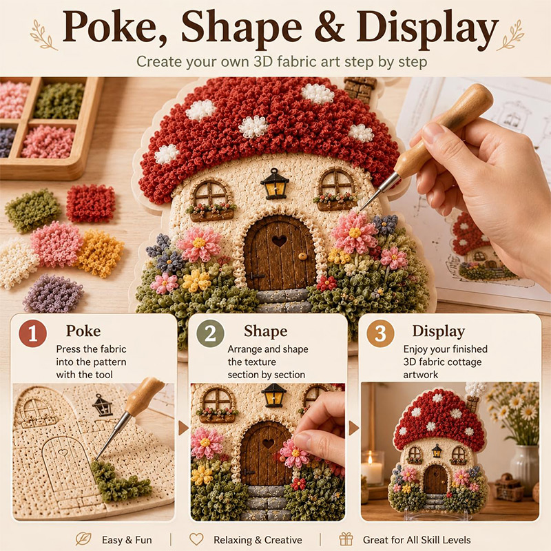 3D Mushroom House Poke Art DIY - Embroidery Diy ulasan dan harga