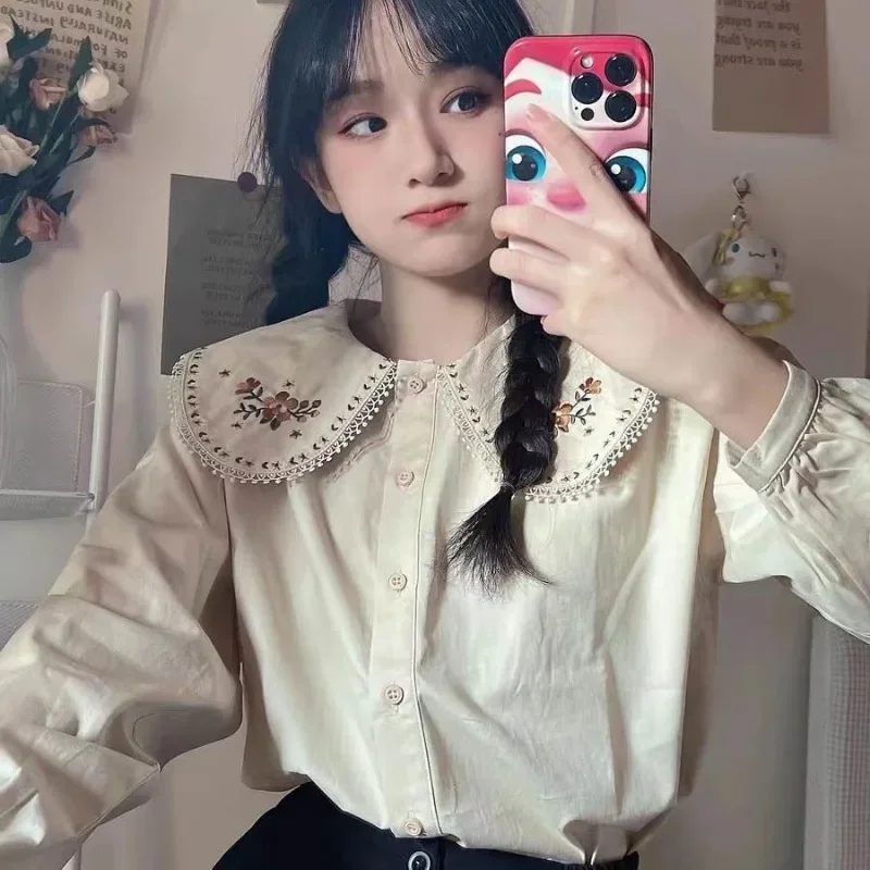Shirts Women Japan Style Embro - Embroidery Design Love ulasan dan harga