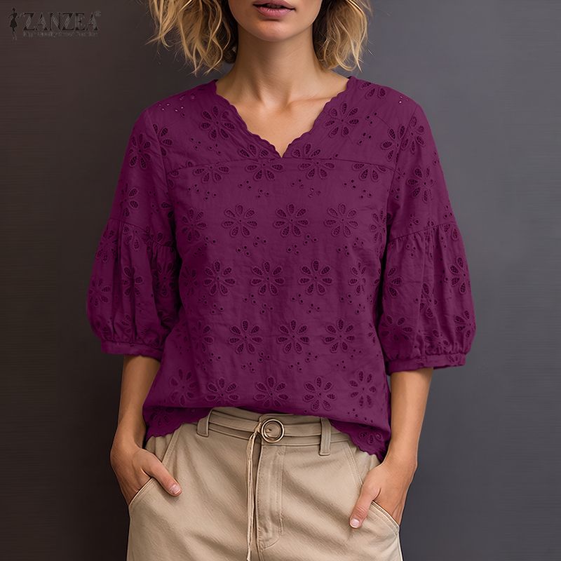 ZANZEA 2026 Eyelet Embroidery  - Embroidery Motif ulasan dan harga