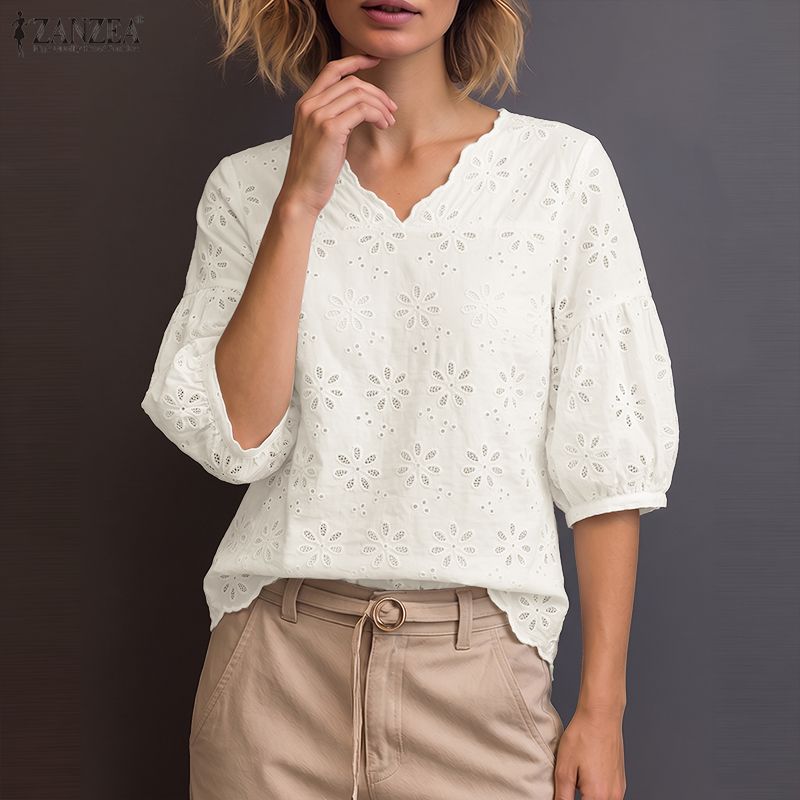 ZANZEA 2026 Eyelet Embroidery  - Embroidery Motif ulasan dan harga