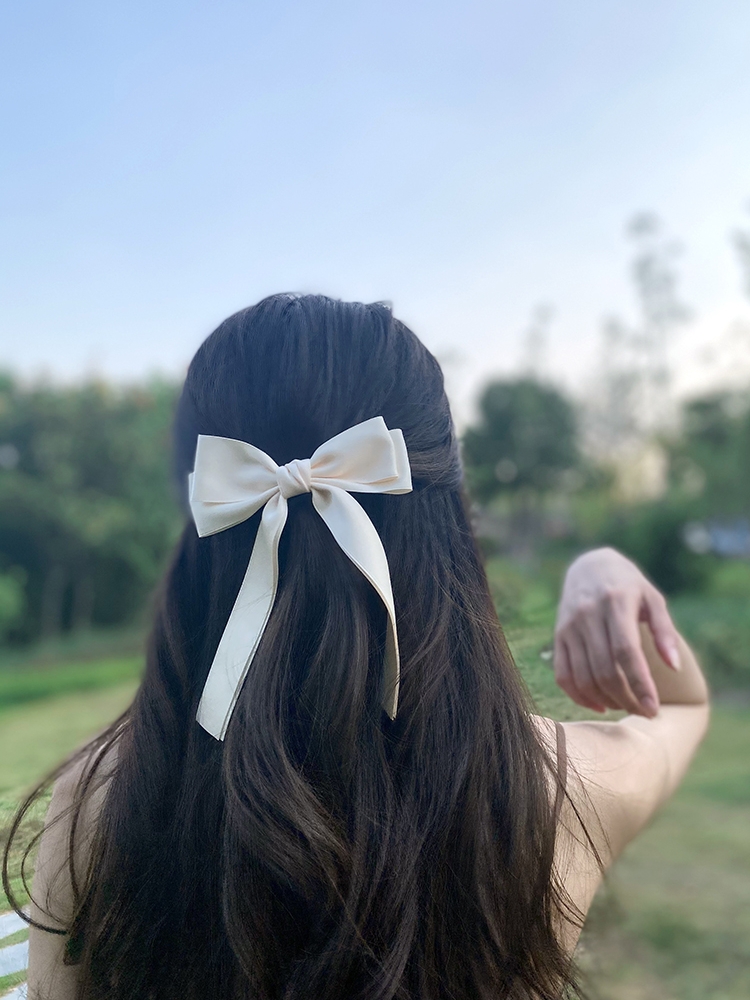 Korea Elegant Long Ribbon Bow  - Embroidery Knot ulasan dan harga