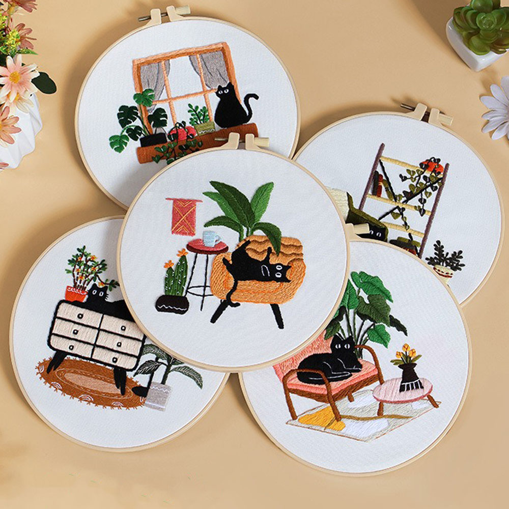 Embroidery Kit with Black Cat  - Embroidery Ideas For Bags ulasan dan harga