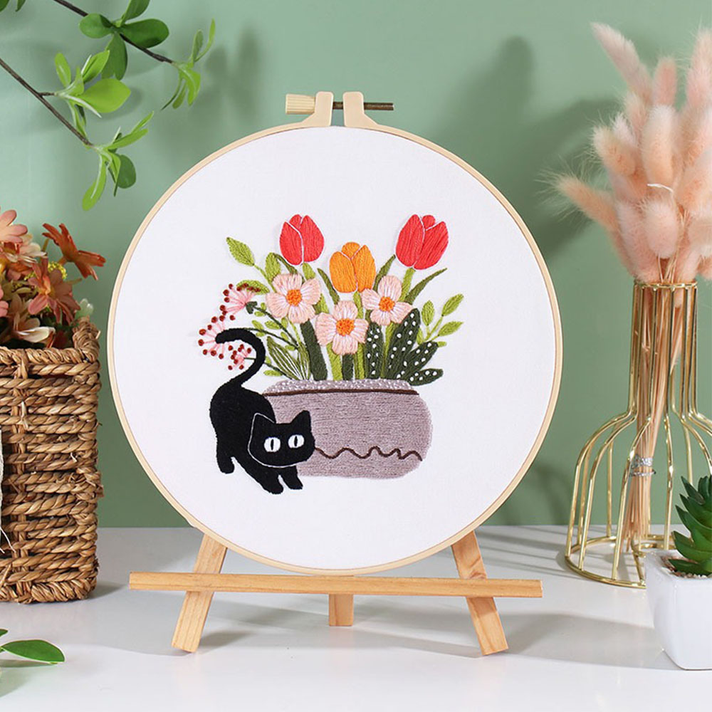 Embroidery Kit with Black Cat  - Embroidery Ideas For Bags ulasan dan harga